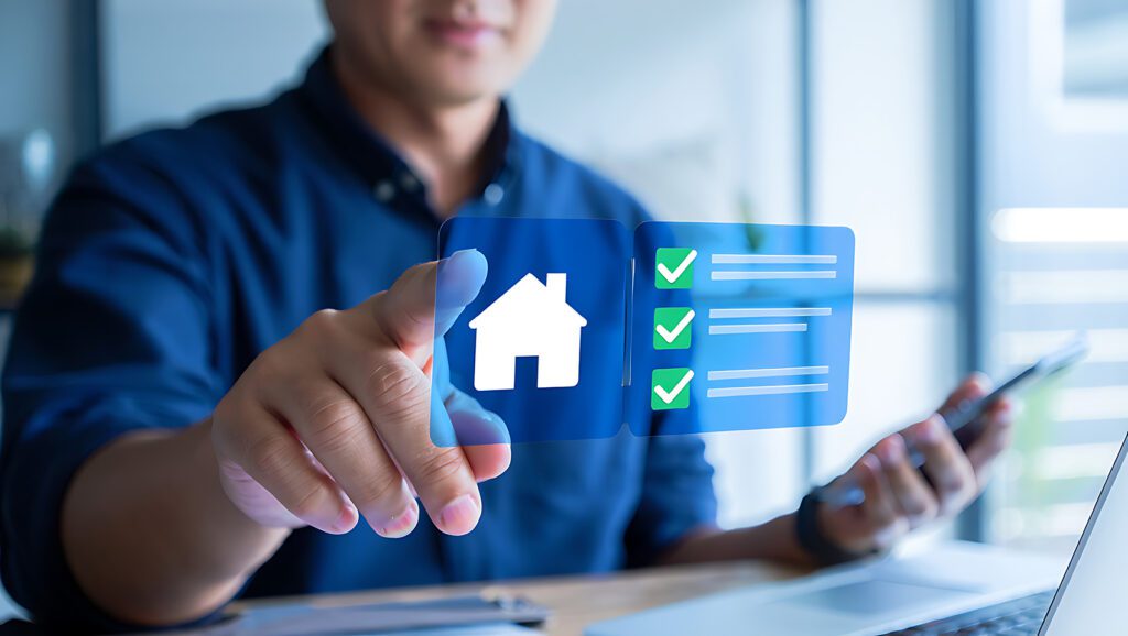 Image of person entering property management information on computer
