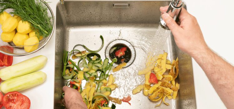 How to Use Your Garbage Disposal Like a Pro Image of food waste in a sink with garbage disposer