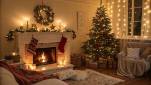 Christmas tree by a fireplace - safety in rental properties East Bay