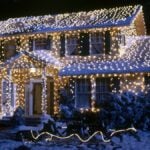 National Lampoons Christmas Vacation holiday decorations, lights on suburban house