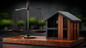 Scales of Justice and a model modern home - California rental laws 2026
