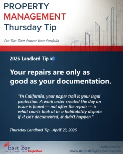 In California, your paper trail determines the outcome in habitability disputes. Here's the 5-step documentation standard East Bay landlords need — and why the work order date is what courts actually look at.