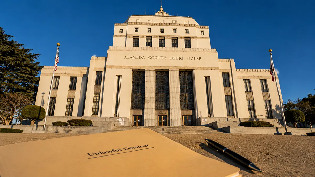 Alameda County Superior Court René C. Davidson Courthouse in Oakland California, where landlords file unlawful detainer eviction cases in 2026